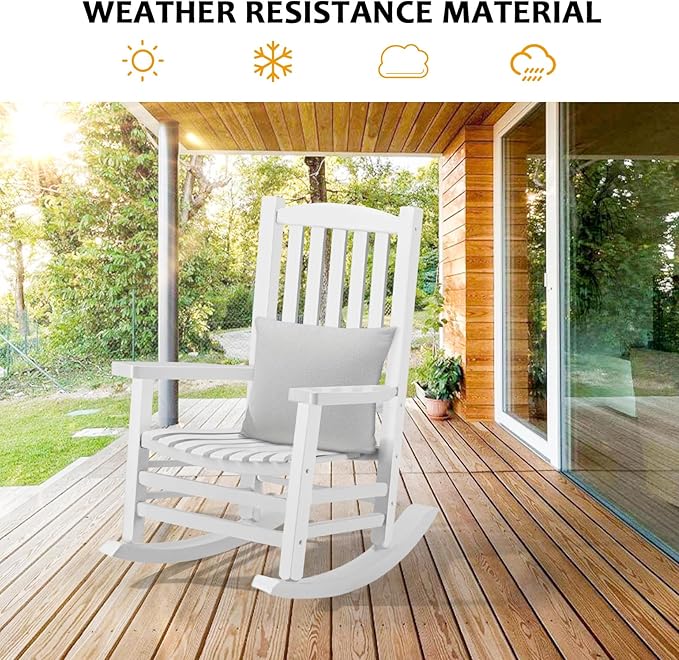 Hupmad Wooden Rocking Chair Outdoor Oversized Porch Rocker Chair, Patio Wooden