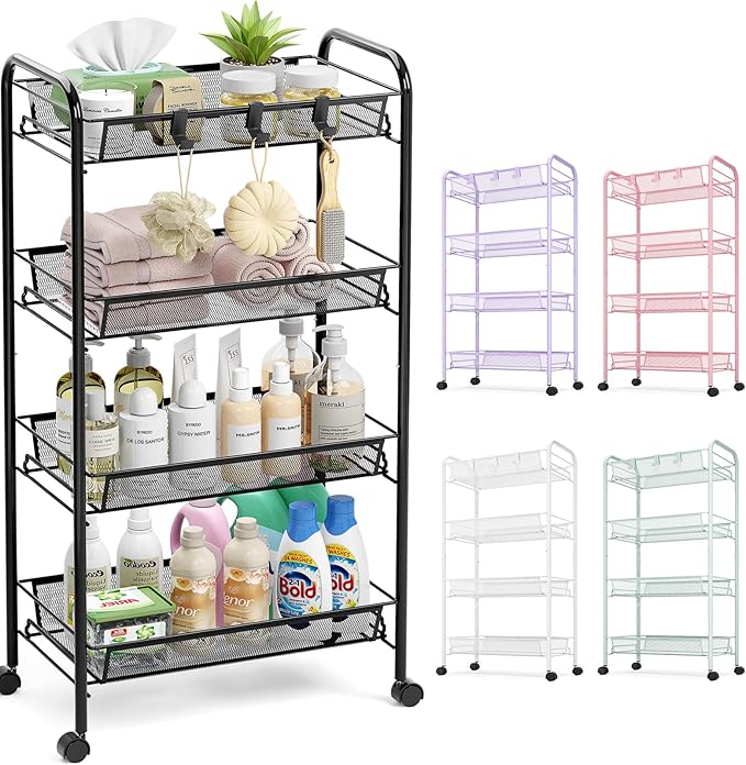 TOOLF 4-Tier Rolling Cart, Metal Utility Cart