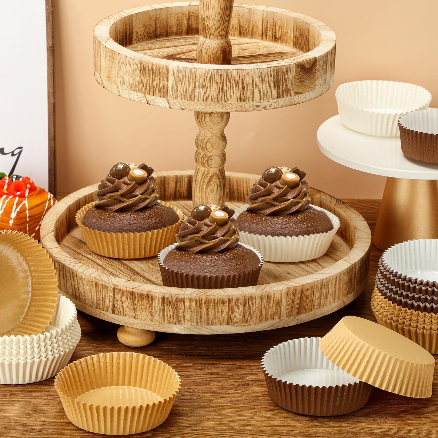 Uiifan Disposable Round Cupcake Liners Paper Baking Cups Wrappers Cupcake Paper Microwave Oven Safe Bakeware Mold for Snacks Cakes(3 Colors,150 Pack)
