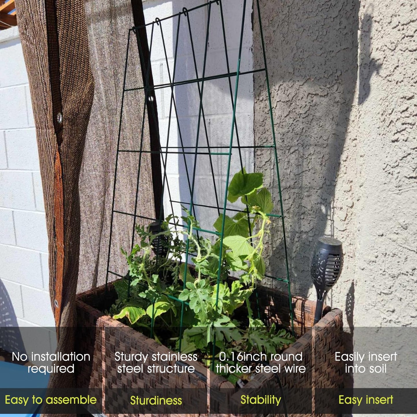 Cucumber Trellis for Raised Bed, Rifny 16.5 x 40 Inch Metal Trellis for Climbing Plants Outdoor with Plant Clips Twist Ties, Garden Plant A-Frame Trellis for Vegetable Pea Tomato (Green, 2 PCS)