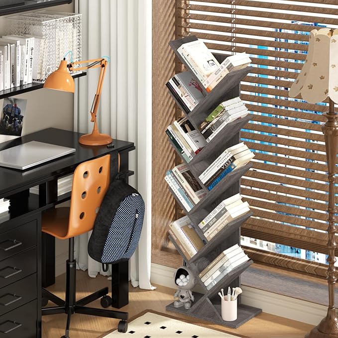 SHEEPAM 10 Tier Tree Book Shelf, Floor Standing Wood Bookshelf