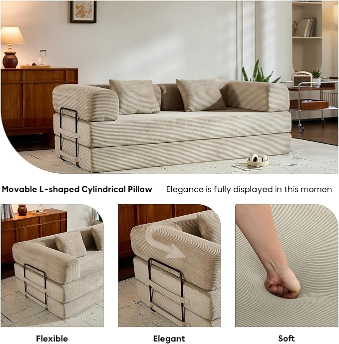 ZEIINPA Corduroy Floor Sofa Bed, Convertible Folding Couch Bed