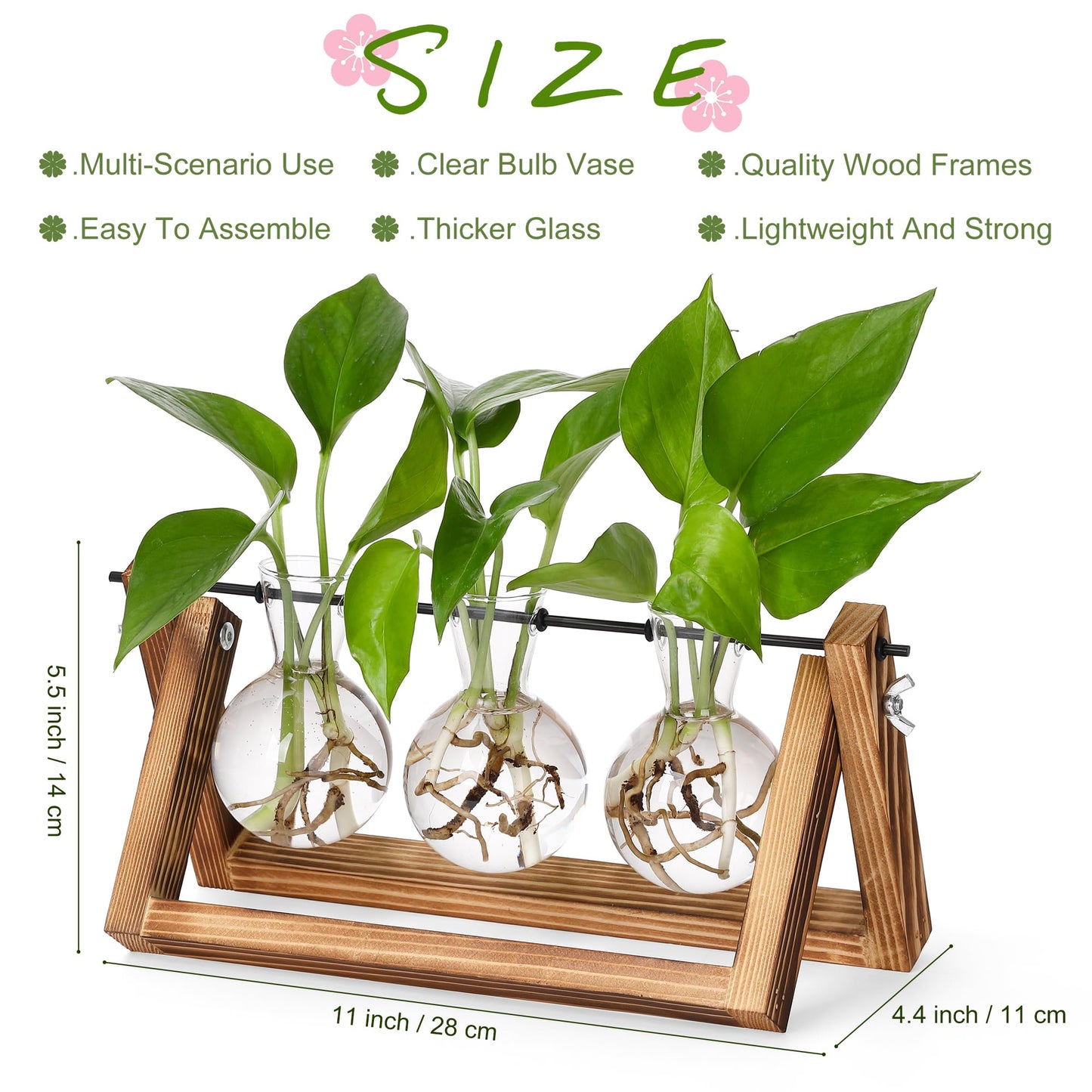 YIBOT Plants Propagation Stations,Desk Plant Terrarium with Retro Wooden Stand,Plant Lover Gifts for Women for Hydroponics Plants Home Garden Wedding Decor(3 Bulb Vase)