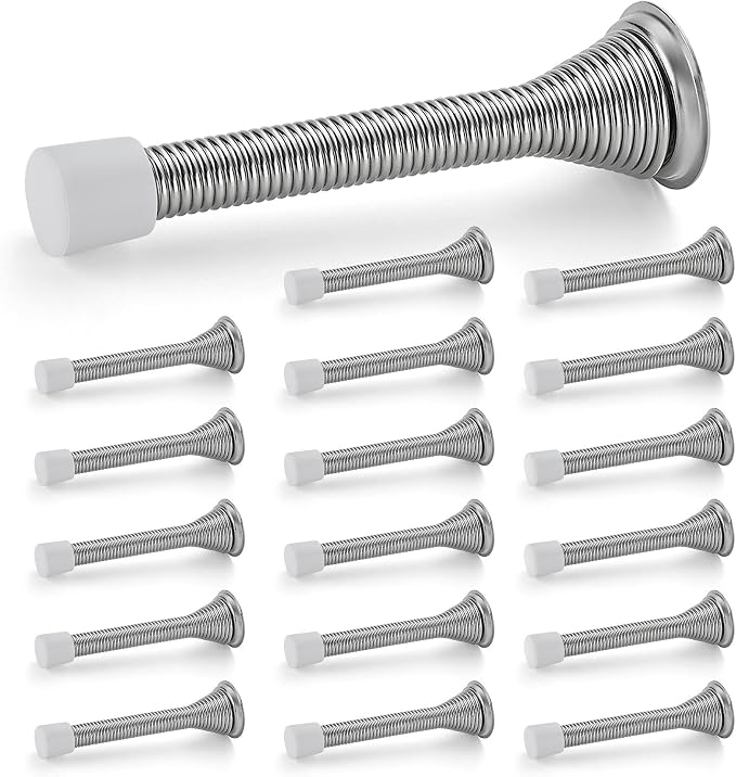 Ravinte Door Stoppers, 18 Pack Satin Nickel Spring Door Stops with Rubber Bumper, Door Stoppers for Bottom of Door