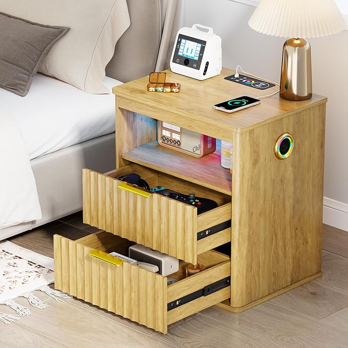 WOOVIVS Modern NightStand with Smart Human Sensor Lights, Bedside Table