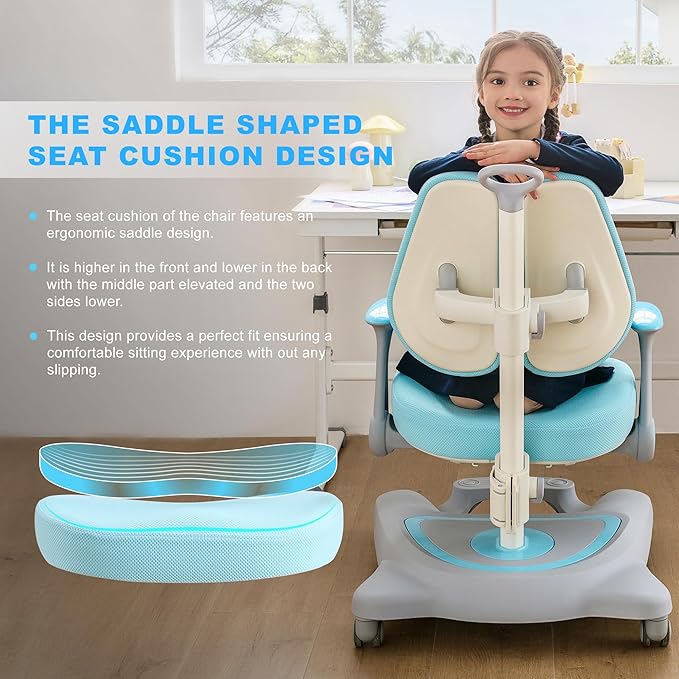 ERIYA Kids Desk Chair, Ergonomic Chair: Height-Adjustable, Double Back Support
