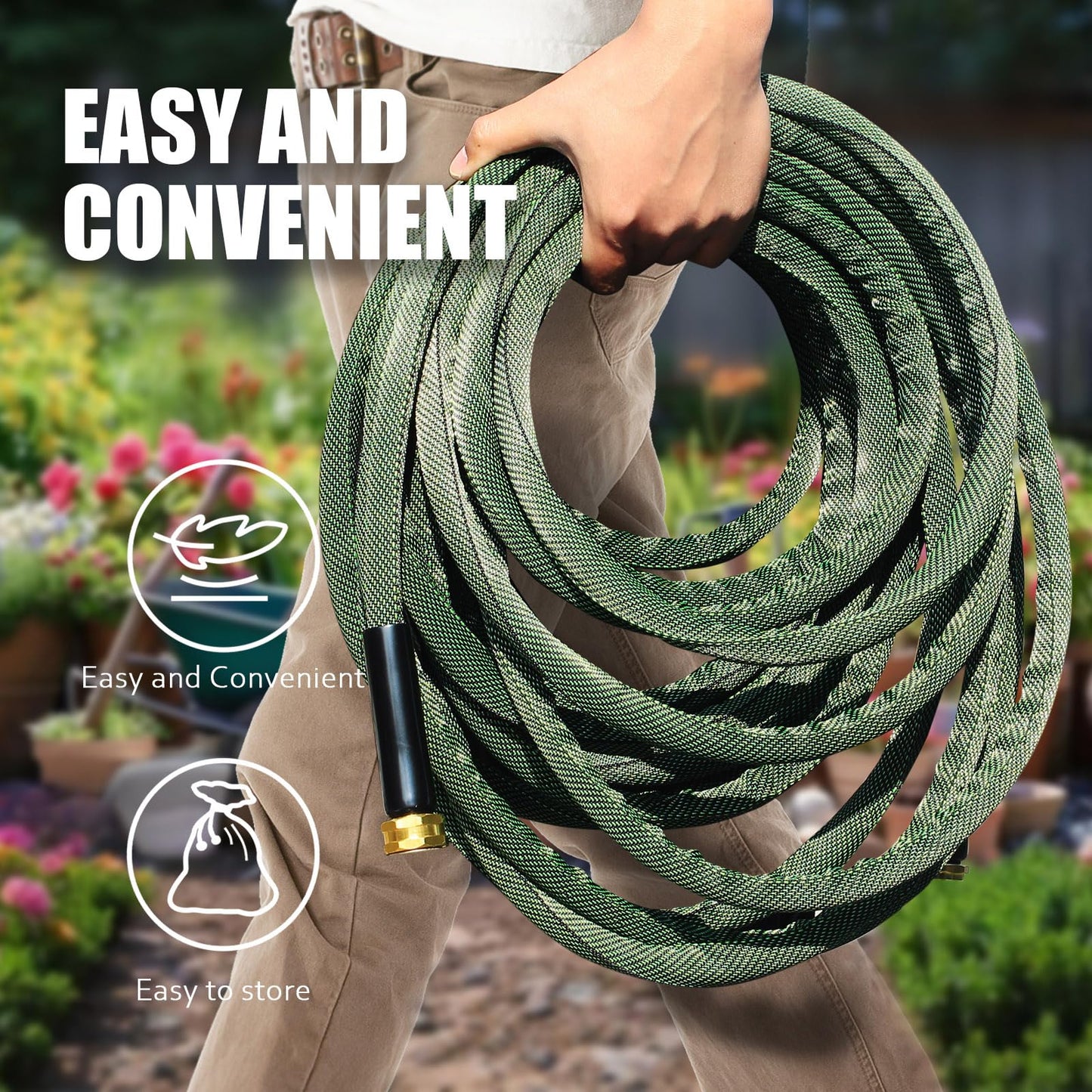 Torioweg Garden Hose 100 FT, Heavy Duty Water Hose with Aluminum Fittings, Puncture Proof All-weather, Ultra-Lightweight and Flexible, Watering and Cleaning for Outdoor, Lawn