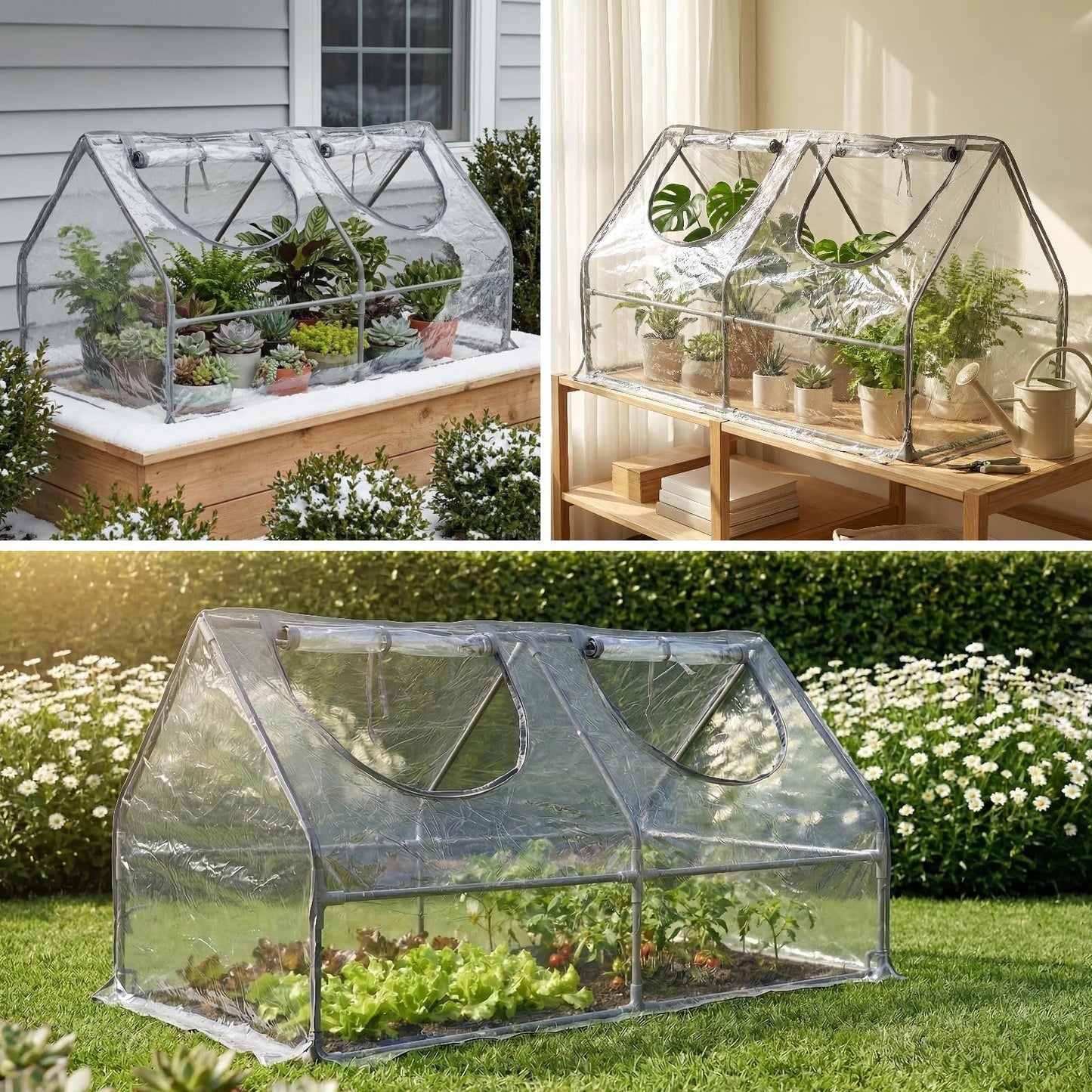 GreenGiggle Portable Mini Greenhouse, 47"x24"x24" Greenhouses for Outdoors with PVC Cover and Dual Zipper Doors,Green House Cover for Raised Garden Bed,Garden Bed Cover for Plants Outdoor