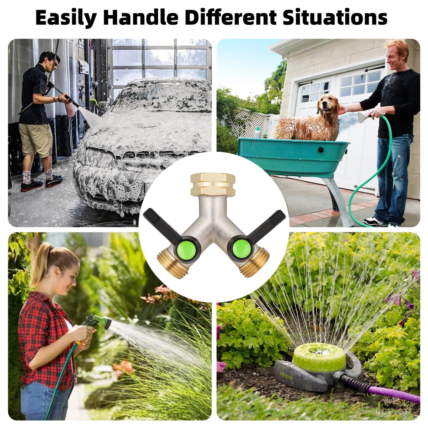 DINGBAI Hose Splitter,Garden Hose Splitter 2 Way,Y Adapter for Water Hose, Faucet Splitter, 2 Way Heavy Duty Brass Splitter，Outdoor Faucet Splitter,with Long Handle.