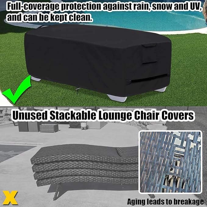Stackable Chaise Lounge Covers for 2-3 Stackable Patio Lounge Chair, 600D