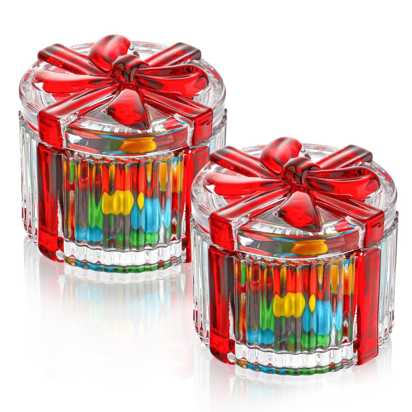 kanpura 2 Pcs Peppermint Candy Christmas Dishes Crystal Candy Jar with Lid Small Xmas Round Sugar Bowl for Xmas Party Supply(2.6 x 3.2 Inch)