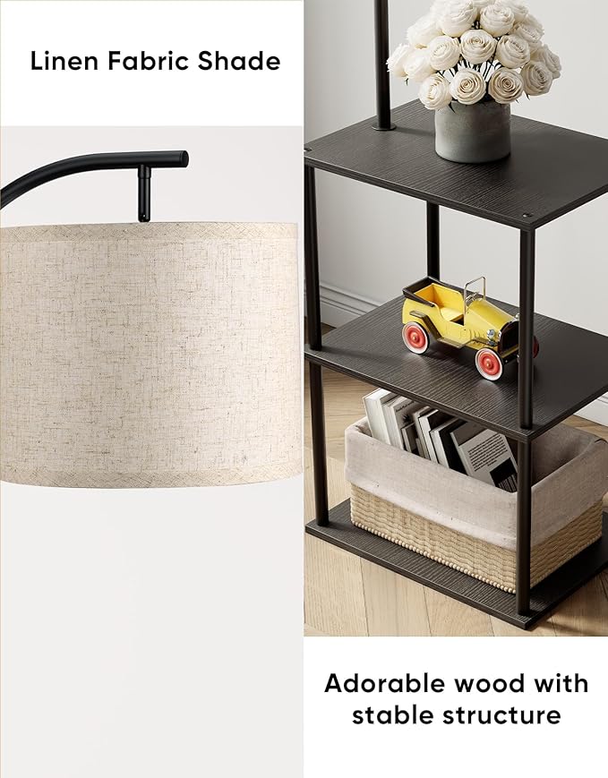 PARTPHONER Floor Lamp with Table, Night Stand with Lamp, Narrow Side Table with
