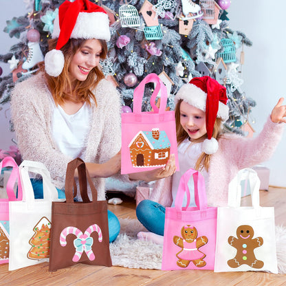 K KUMEED 20Pcs Christmas Party Favor Bags,Gingerbread Man Theme Party Gifts Bags Reusable Pink Candy House Birthday Party Bags with Handles for Girls Christmas Party Supplies Baby Shower