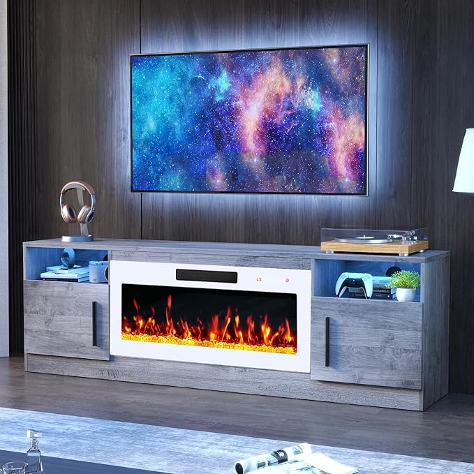 PRETZI Fireplace TV Stand with 36" Fireplace Up to 80" TVs, Remote Control
