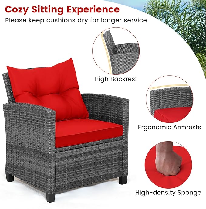 HAPPYGRILL 3 Pieces Patio Conversation Set, Outdoor Furniture Set PE Rattan