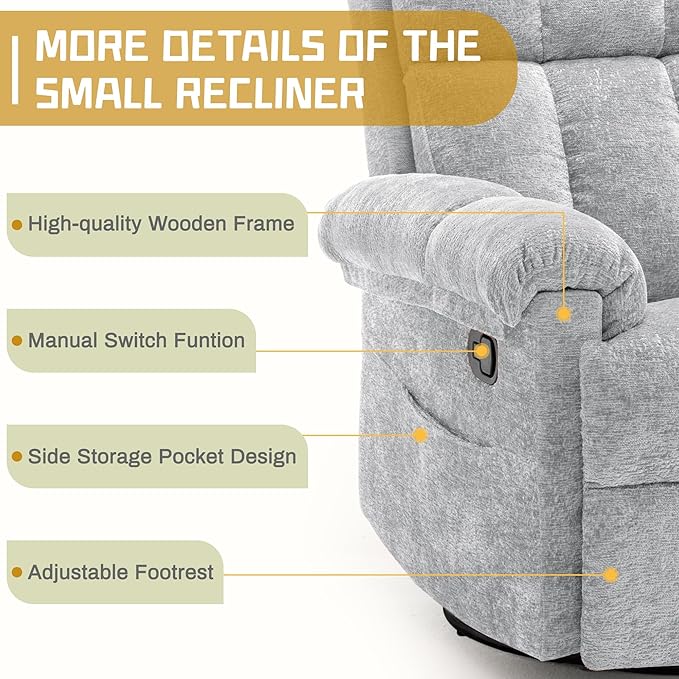 Korser Recliner Chair, Swivel Rocker Recliner Chair