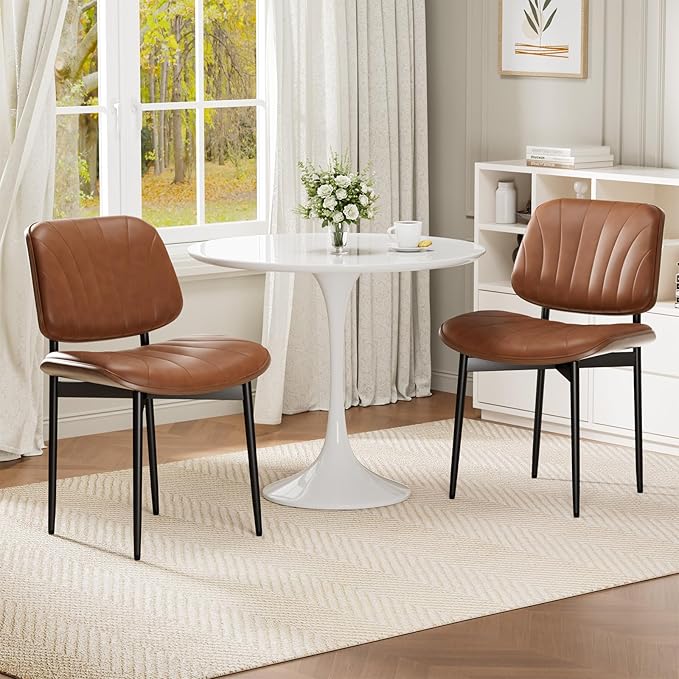 REONEY Dining Chairs Set of 4, Mid-Century Modern Upholstered PU Leather Chairs