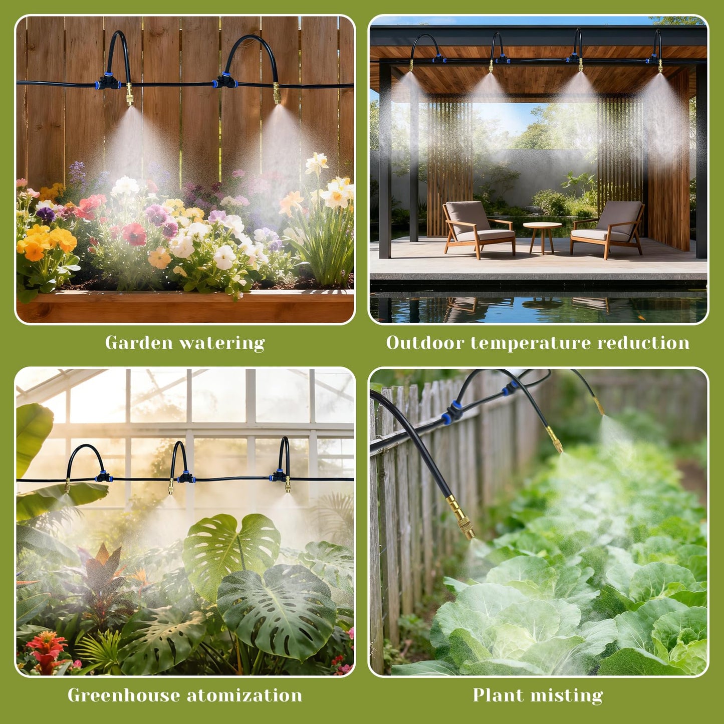 100 Ft Drip Irrigation System for Garden - 16pcs Adjustable Brass Nozzles & Bendable Rod,Upgraded Garden Watering System for Outdoor Plants,Raised Bed,Yard,Potted Plant,Lawn