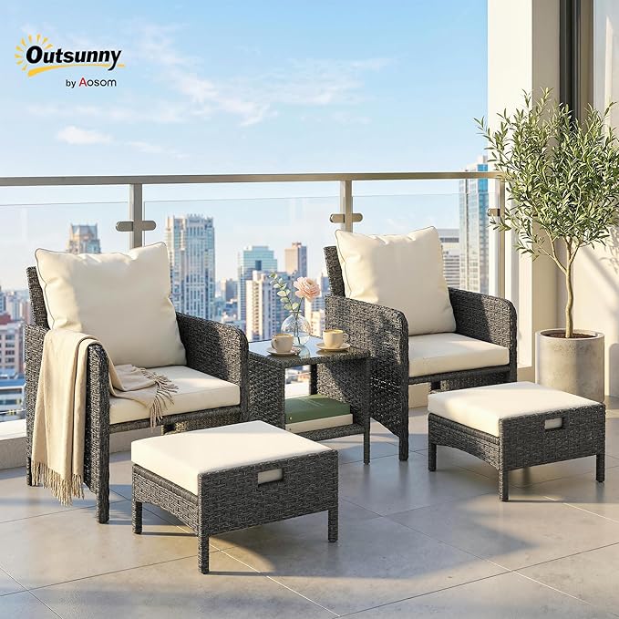 Outsunny 5 Piece Patio Furniture Set, Wicker Balcony Furniture