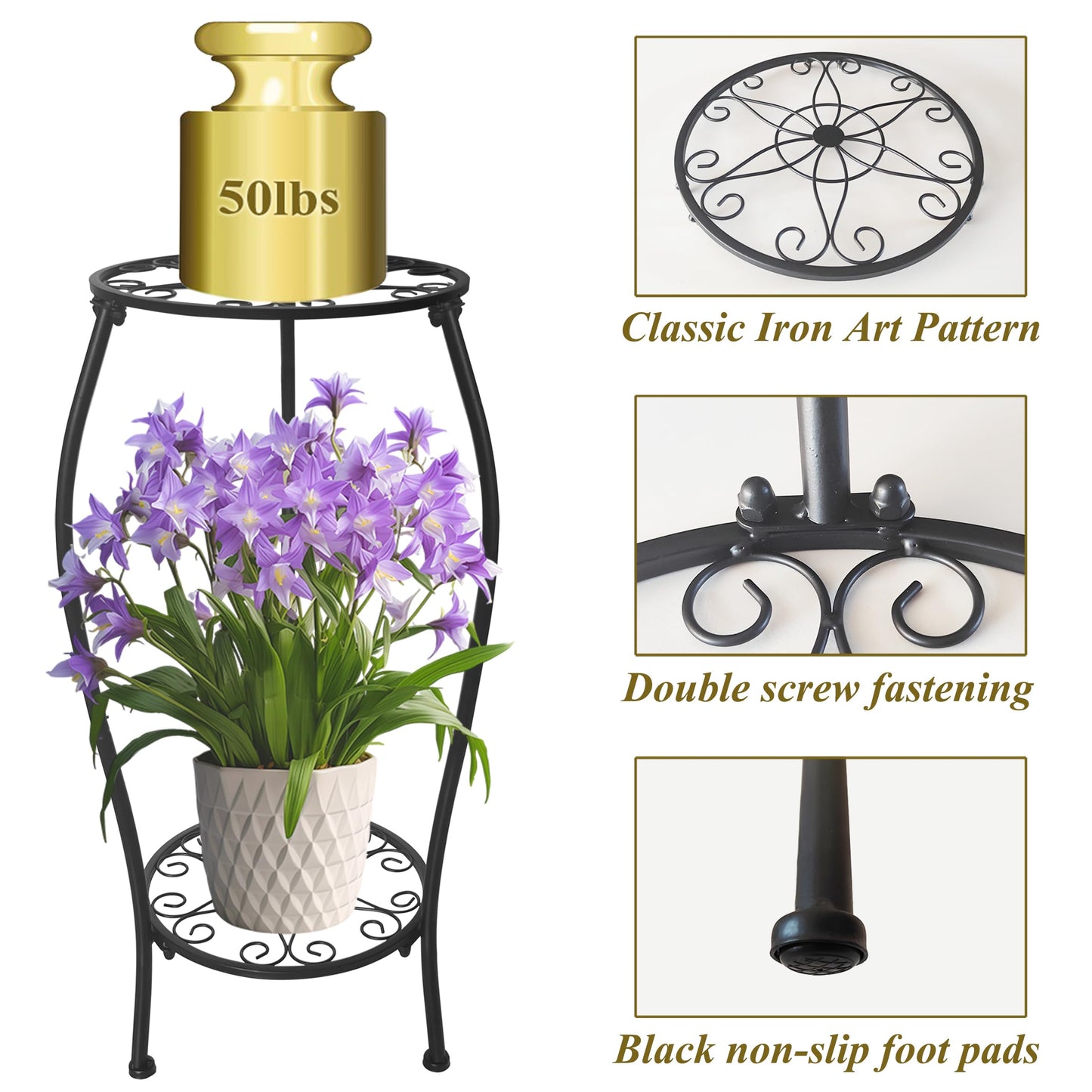NOAMOO Metal Plant Stand 2 Tier Indoor Outdoor, Tall Flower Pot Shelf Rustproof Stable Corner Stand, 25.2 inch Multiple Plant Display Rack for Living Room Patio Balcony Garden, 2 Pack