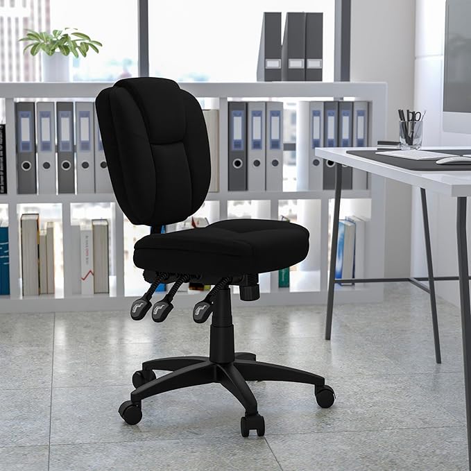 Flash Furniture Caroline Mid-Back Black Fabric Multifunction Swivel Ergonomic