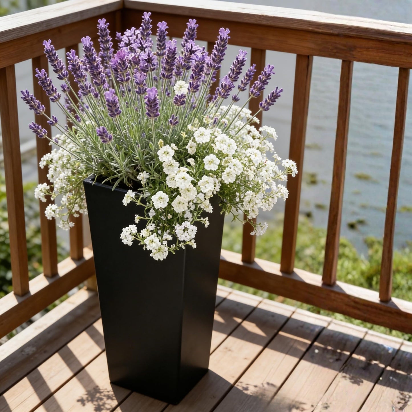 GreenShip 27" Tall Planters, Set of 2 – Black Outdoor Planter for Front Porch & Tall Plants, Weather-Resistant, with Drainage Hole & Rubber Plug (No Plants Included) (Black-2pcs)