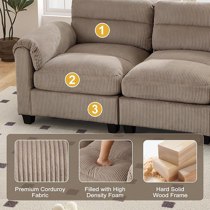 HAOMARKETS Corduroy Sofa Set, Upholstered Armchair