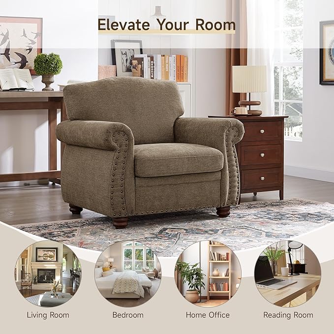 ONBRILL Nailhead Trim Armchair, Rolled Arm Accent Chair
