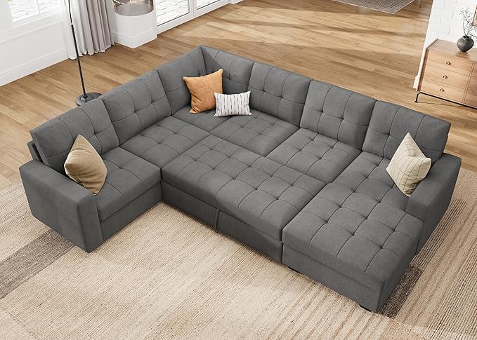 HONBAY Sleeper Sofa Bed with Storage Chaise, Sectional Couch with Pull Out Bed