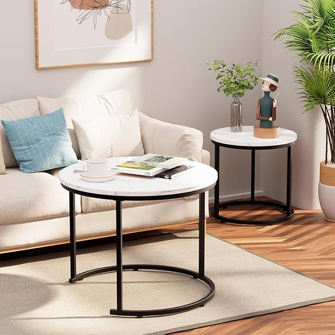 aboxoo Round Nesting Coffee Table Side Table Set of 2 End Tables