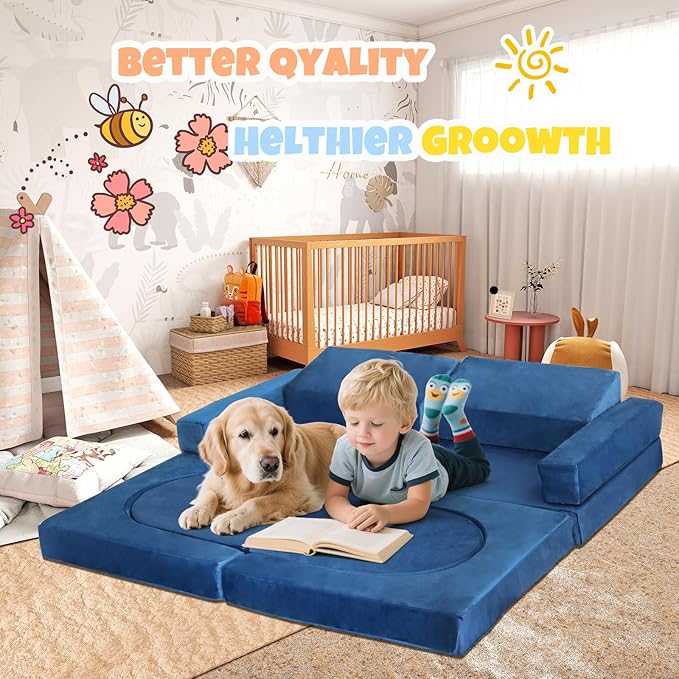 10 Pcs Modular Kids Play Sofa – Versatile Convertible Foam Cushion That Doubles