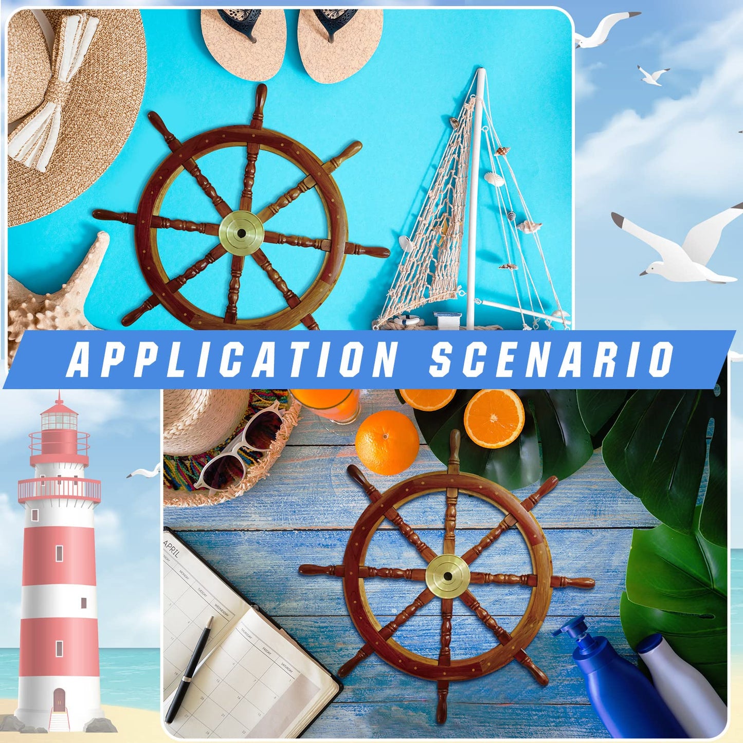 Tatuo 2 Pcs Ship Wheel Wall Decor Pirate Party Decorations Thin Flat Wooden Nautical Wall Art 2d Wood Beach Boat Cruise Ship Steering Wheel for Home Bedroom Decor(12 Inch)