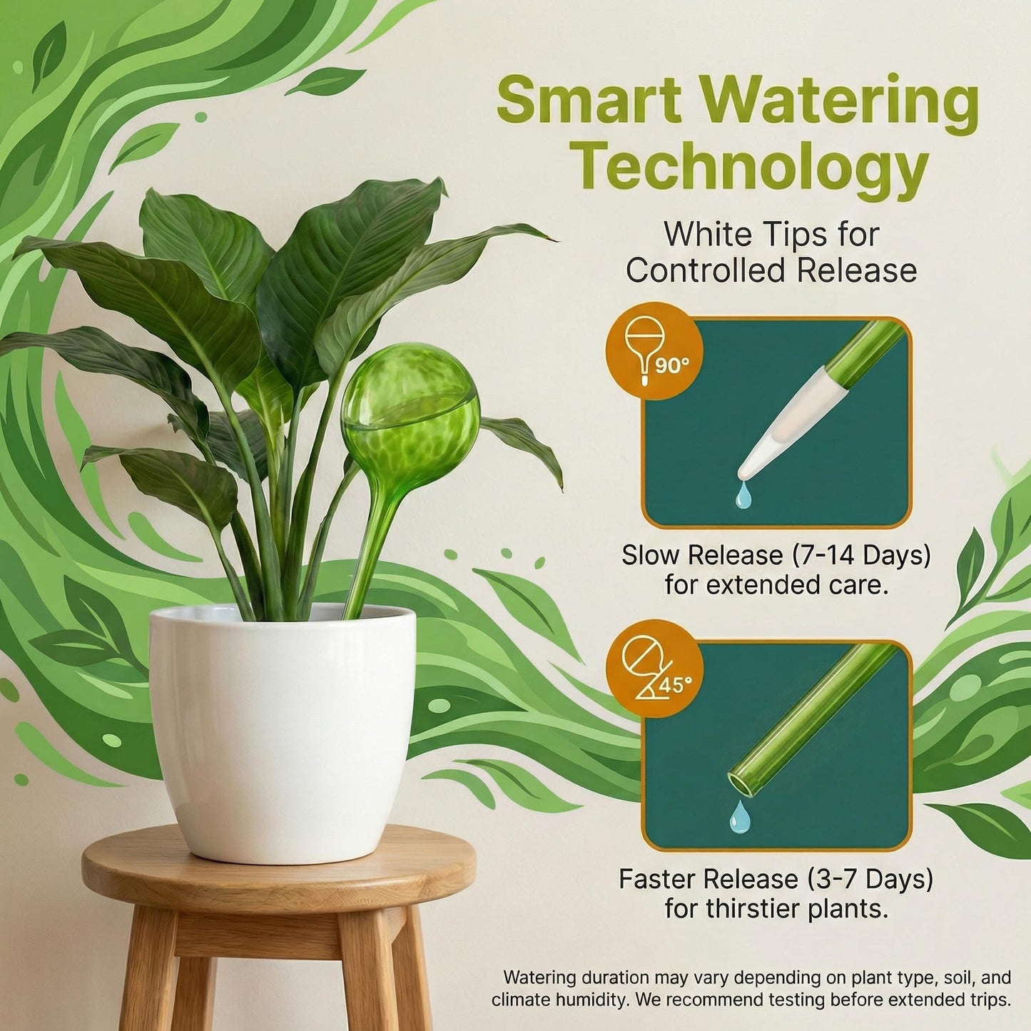 Little Green Leaf Automatic Plant Watering Globes Self Watering Planter Inserts (Set of 6) | Hands Free Multicolor Glass Bulbs | Planter Spikes to Support Indoor & Outdoor Plant Health (100ml)