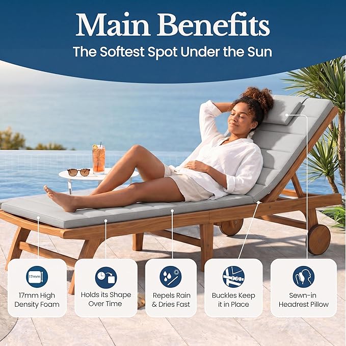 Quilted Chaise Lounge Outdoor Patio Furniture Cushions | Water-Resistant Patio