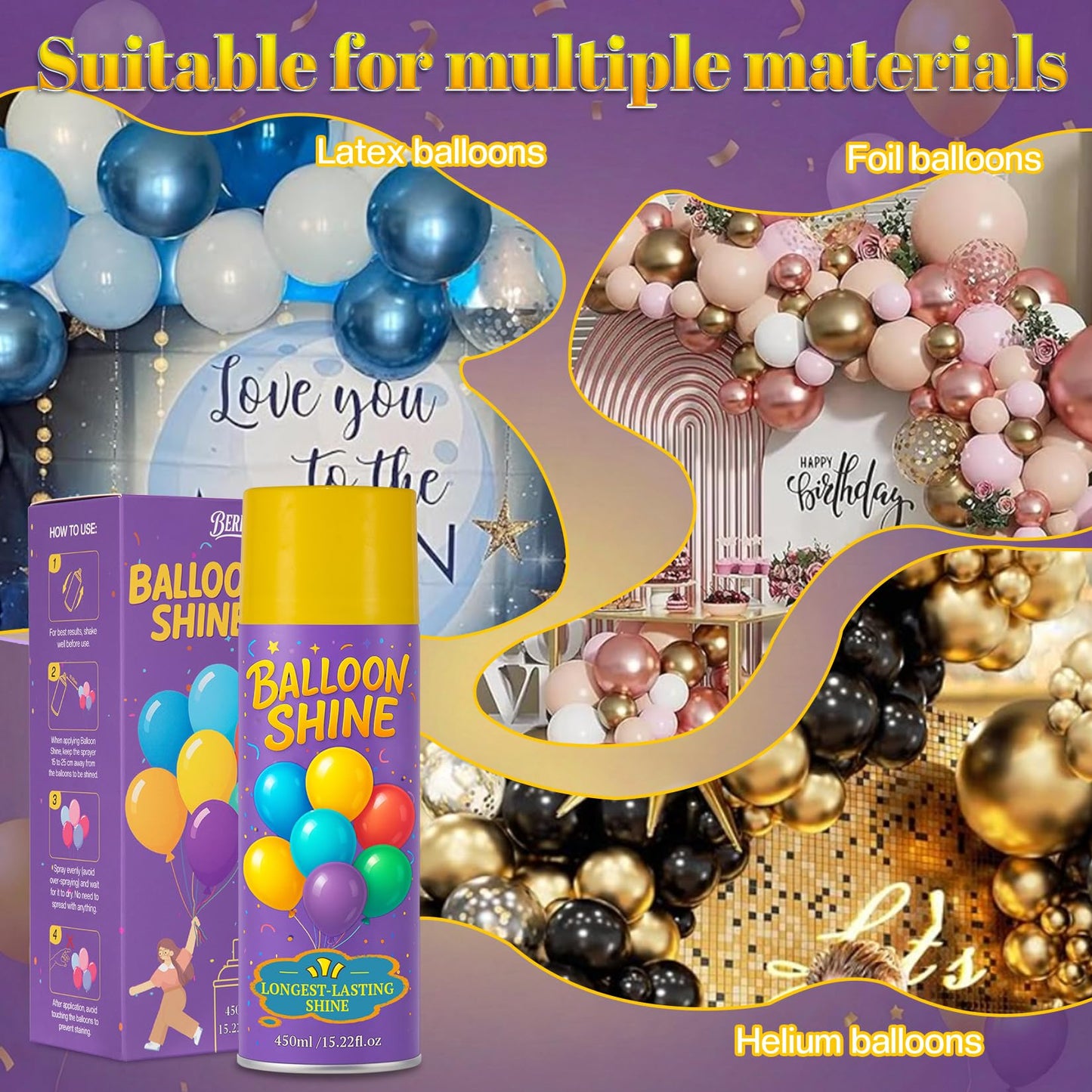Balloon Shine Spray for Party : 15 oz Balloons Spray Silicone for Father's Day Halloween Birthday Decorations - Long Lasting Instant High Shine Waterproof for Outdoor Décor