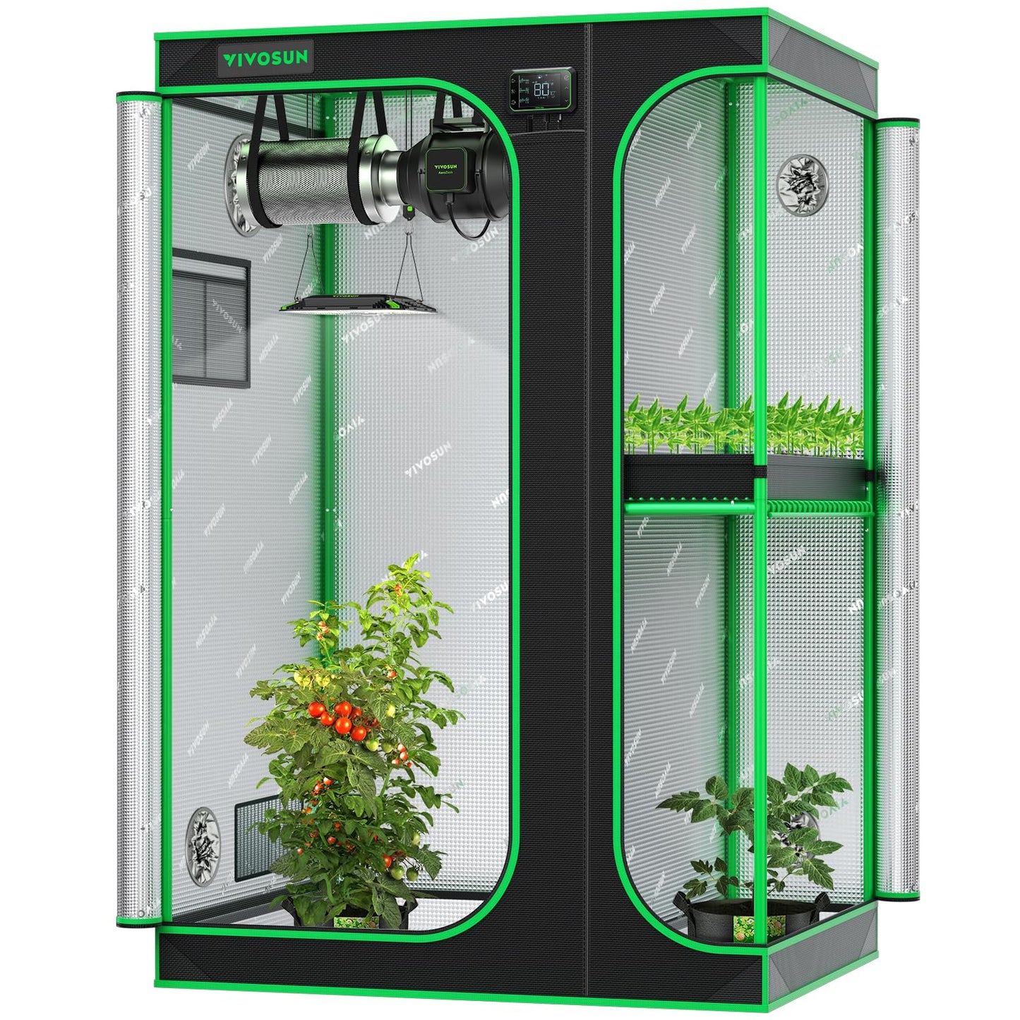 VIVOSUN 2-in-1 4x3 Grow Tent, 48"x36"x72" Seedling Clone Tent High Reflective Mylar with Multi-Chamber and Floor Tray for Hydroponic Indoor Plant Tent
