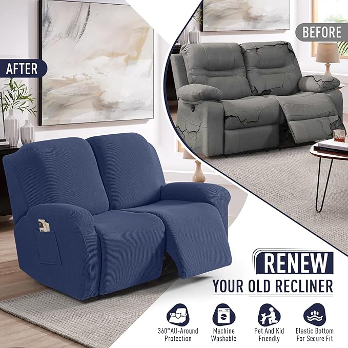 TAOCOCO Recliner Loveseat Slipcover, 6 Pieces Dual Recliner Sofa Covers