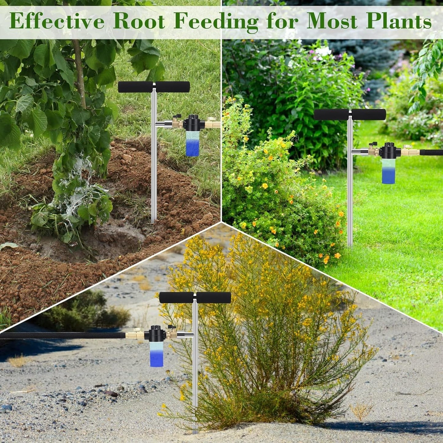 Caulimo Deep Root Watering Tool for Trees, Tree Watering Spike with Fertilizer Bottle, Stainless Steel Root Feeder for Garden, Orchard & Shrubs, Tree Irrigation System with Brass Valve, T-Handle