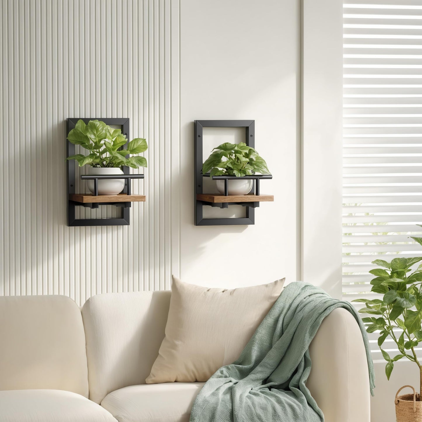 Sbosbo Floating Shelves for Wall, Plant Shelf Indoor, Wall Planters for Indoor Floating Plant Shelves for Bedroom, Living Room, Kitchen, Office, Bathroom Decor (2 Pack)