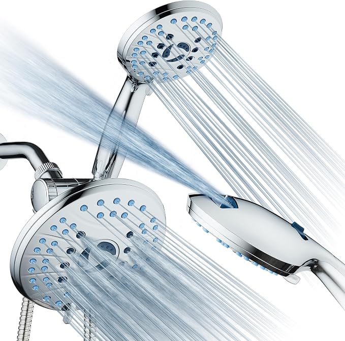 Hotel Spa AquaCare As-Seen-On-TV High Pressure 50-mode Rain & Handheld 3-way Shower Head Combo - Anti-clog Nozzles/Tub, Tile & Pet Power Wash/Extra Long 6 ft. Stainless Steel Hose/All Chrome Finish
