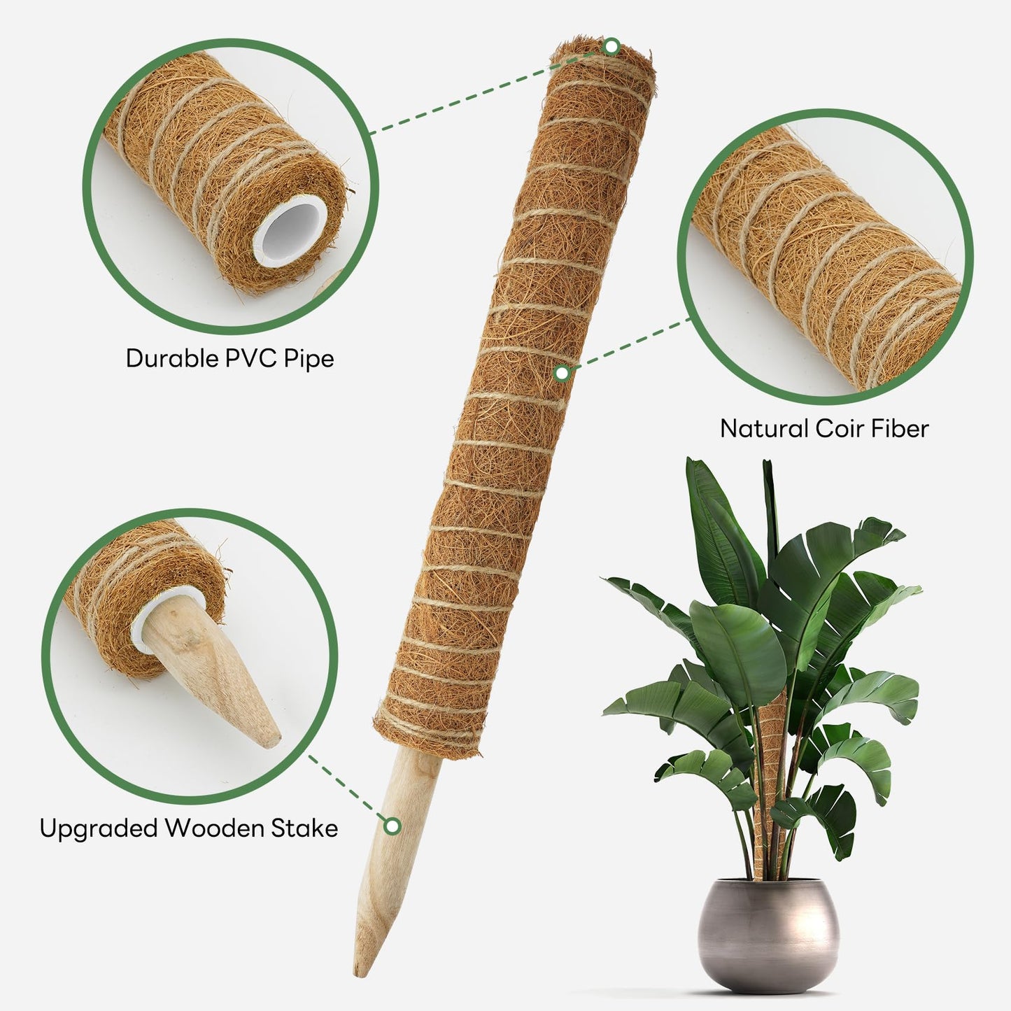 Moss Pole for Plants Indoor - 4 Pack Plant Supports for Climbing Plants to Grow Upright - 16 inch Stackable Moss Sticks Coir Totem Pole Plant Support for Monstera Pothos Philodendrons Potted Plants