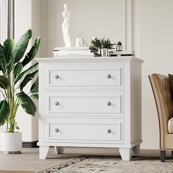 IDEALHOUSE 3 Drawer Dresser, Wooden Storage Chest of Drawers