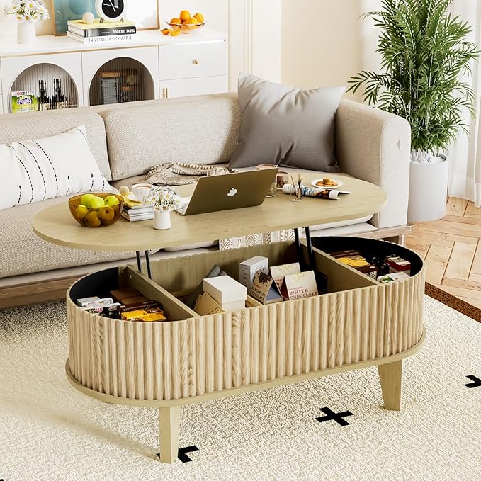 Oval Coffee Table with Lifting Top