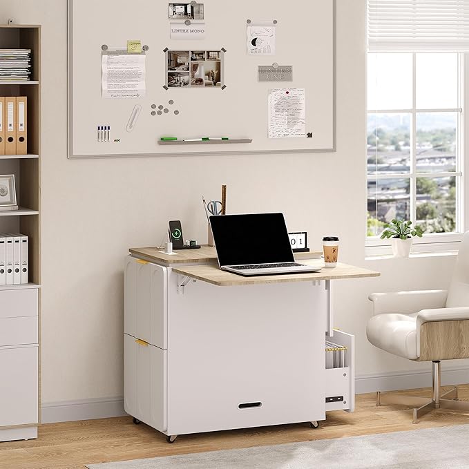 ModernMate 3-in-1 Folding Desk & File Cabinet, Fluted Multi-Storage Workspace