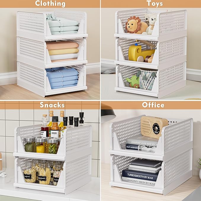 4 Pack Stackable Closet Storage Basket