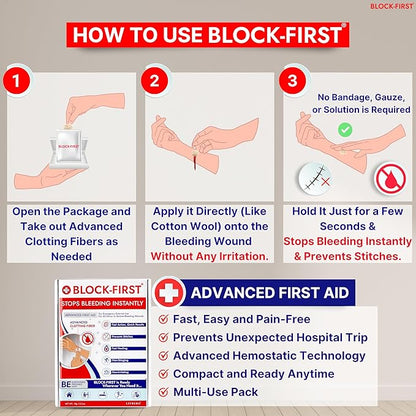 BLOCK-FIRST Advanced First Aid Kit– Stops Bleeding Instantly & Prevents Stitches, Emergency Trauma Medical Kit for Home, Car, Travel, Camping, Hiking, Office, Sports, Outdoor Survival, Multi-Use Pack