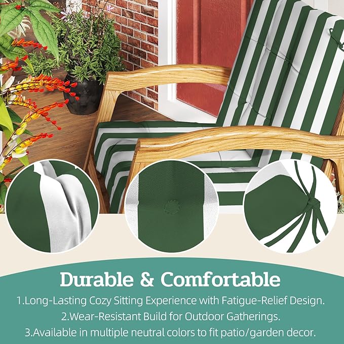 Outdoor Chair Cushions Set of 2, High Back Soft Seat Pad, Indoor Outside Use