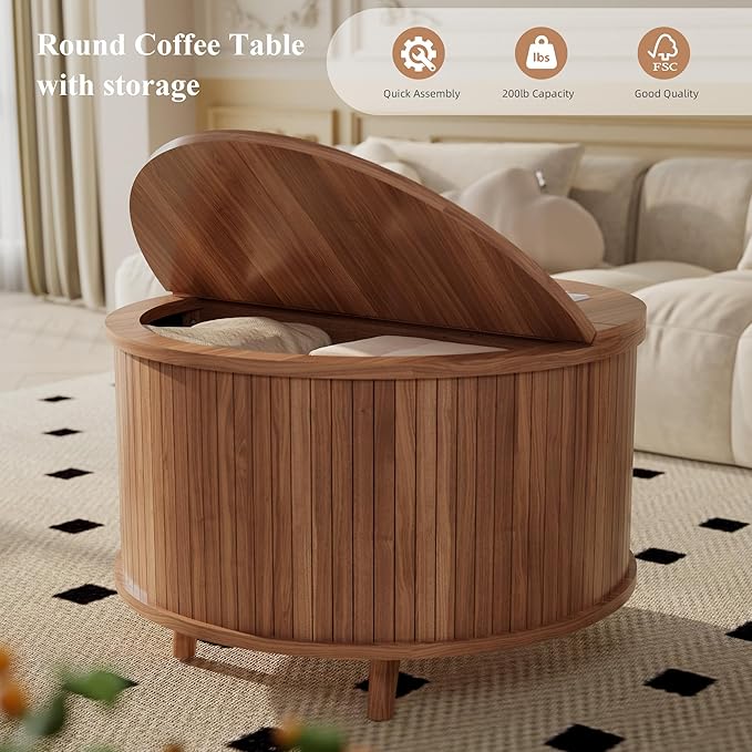 Easyego 31.5" Fluted Round Coffee Table