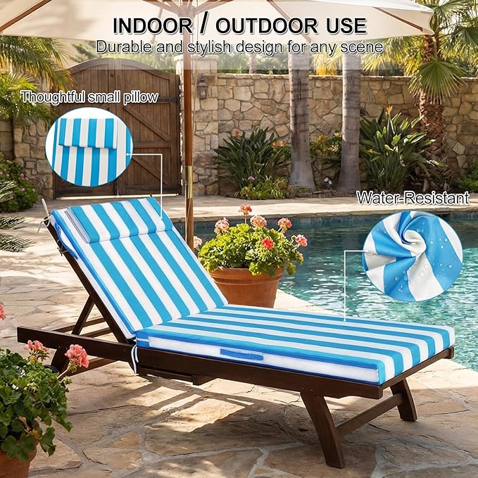 Outdoor Chaise Lounge Cushions, 71x21 Inch Olefin Water & Fade Resistant Pool