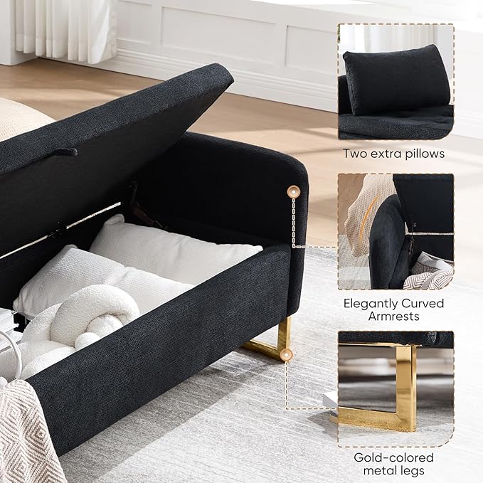 65" Storage Ottoman Bench, Chenille Storage Bench